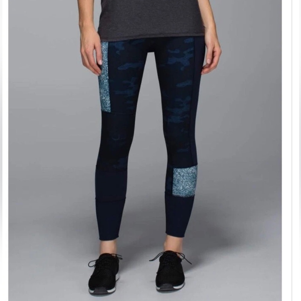 LULULEMON WUNDER UNDER Sashiko Inkwell Navy Blue Camo camouflage Leggings Sz 4
